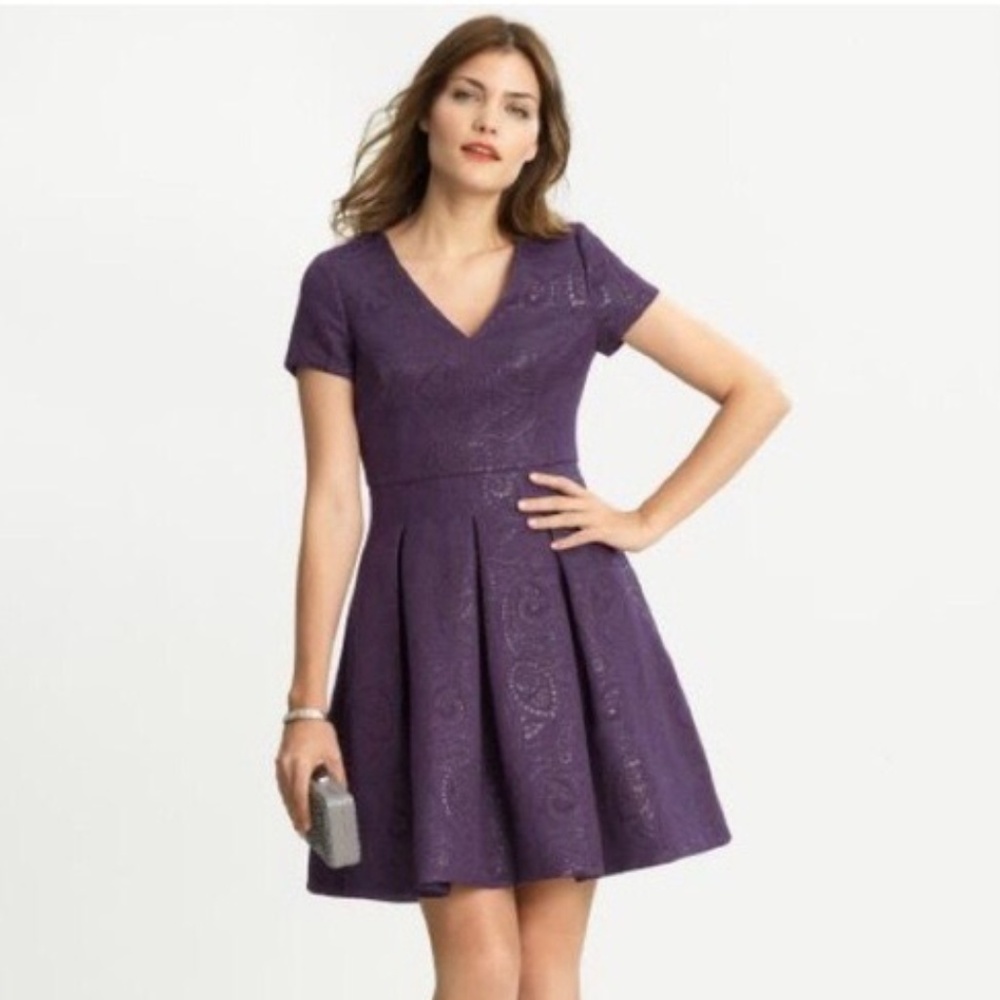 Banana Republic Fit & Flare Purple Jacquard Dress
